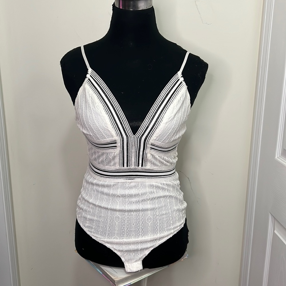 Blue Blush white lace Chic bodysuit